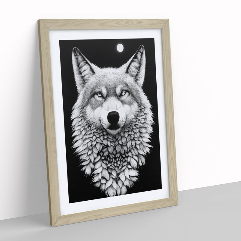 Monochrome Wolf No.1 - Framed Print, 34cm H x 25cm W x 2cm D, Oak Framed