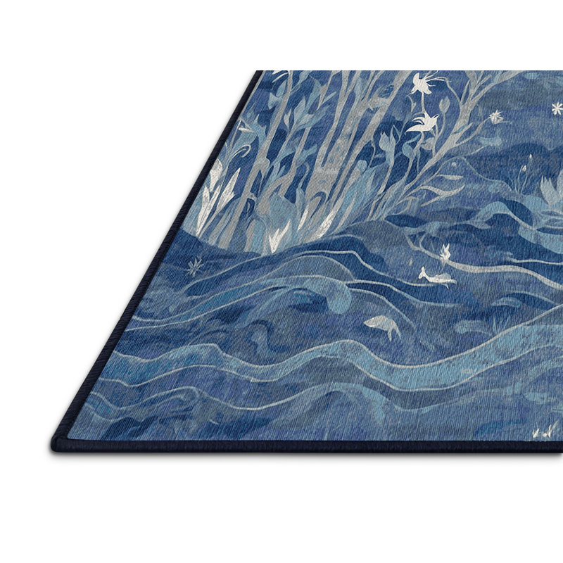 Machine Washable Blue Area Rug, Rectangle 8' x 10'