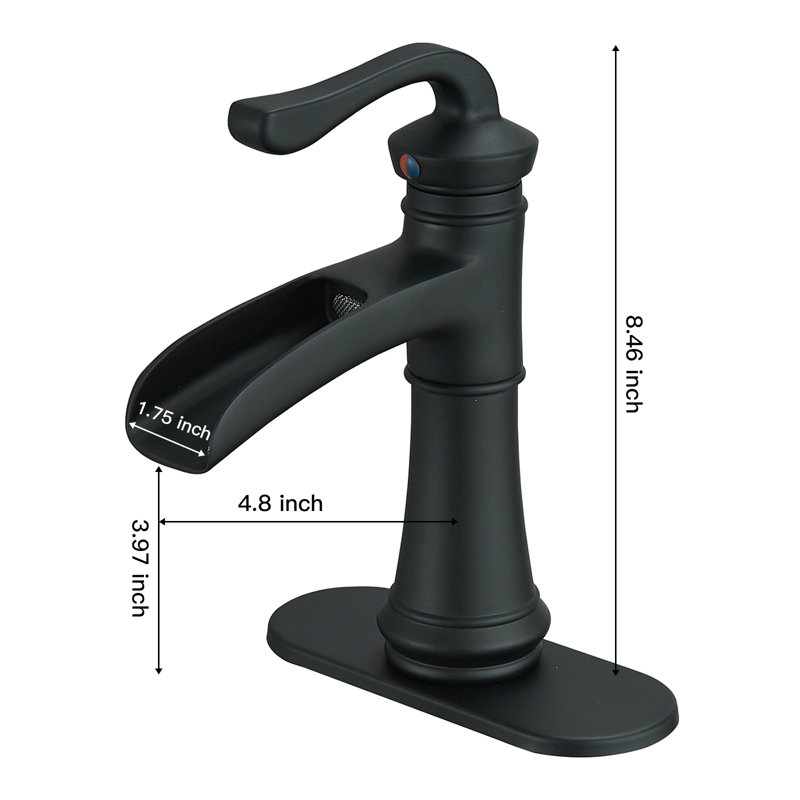 Robinet de salle de bain à un trou avec drain, Noir mat