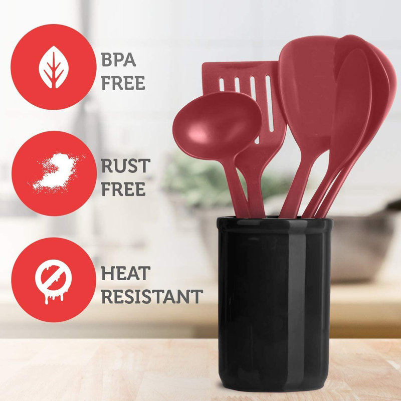 24-Piece Red Nylon and Stainless Steel Kitchen Utensil Set