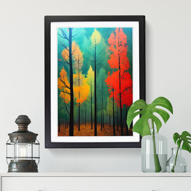 FRM-V0523-999X Forest Graffiti - Single Picture Frame Print, Black Framed, 64cm H x 46cm W x 2cm D