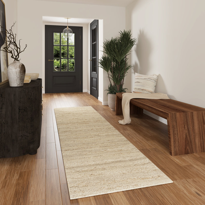 Tallis Contemporary Striped Beige Hand-Woven New Zealand Wool Indoor Area Rug, 2'6" x 7'6", Beige, 2'6" x 7'6"