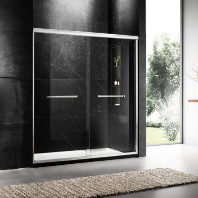 60'' W X 74'' H Shower Door, 6Mm Tempered Glass, Brushed Nickel, Smooth Movement, Waterproof Seal Sliding Door With Build, Spacious Bathroom Look
