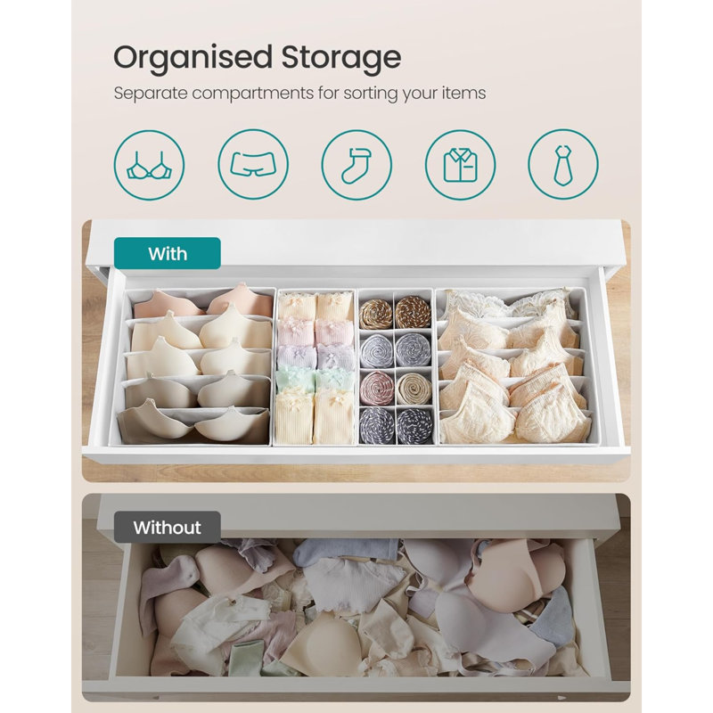 Set Of 8 Underwear Drawer Organisers, Drawer Dividers, Foldable, For Bras Undies Socks Ties, Fabric Storage Boxes For Closet Wardrobe Shelves