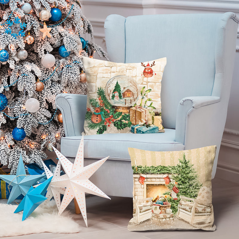 Vintage Christmas 18-Inch Cotton Polyester Pillow Covers Set