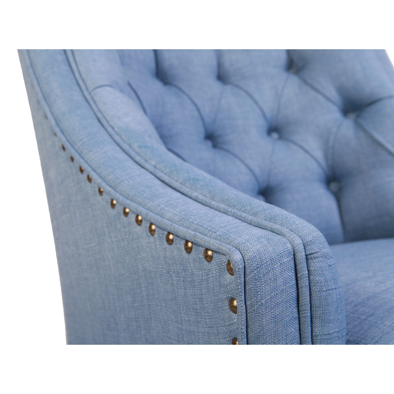Fauteuil à oreilles bleu indigo, structure en bois massif, 28,7 po x 31,5 po x 33,5 po | Tissu 100% polyester facile à nettoyer, conception rustique moderne | Parfait pour le salon, les espaces hôtel et salon, le confort élégant