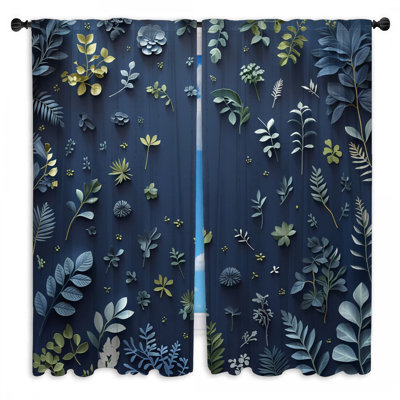 Leaf Pattern Window Curtains Floral Sheer & Room Darkening - 2 Panels