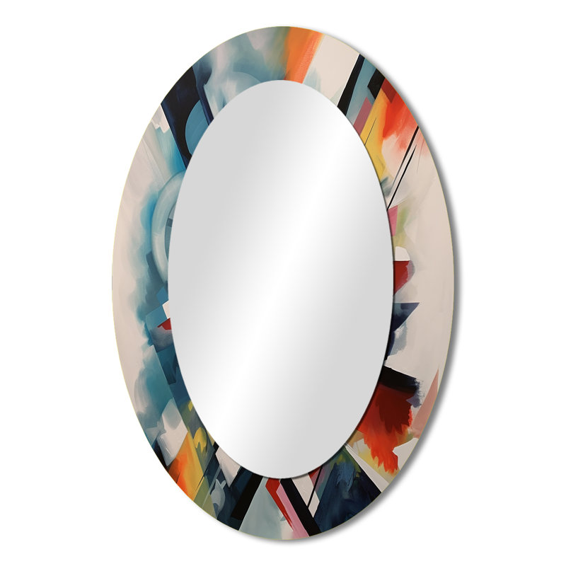 Blue Abstracted Fractals And Dimensions III - Abstract Oval Decorative Mirror On Metal, 36" x 24"