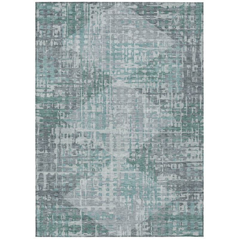 Machine Washable Indoor/Outdoor Xhevrie Teal Rug, Rectangle 8' x 10'