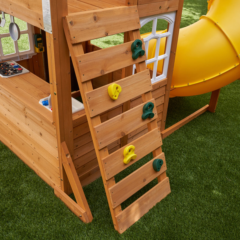 Portique en bois Castlewood, glissoire jaune, Jaune
