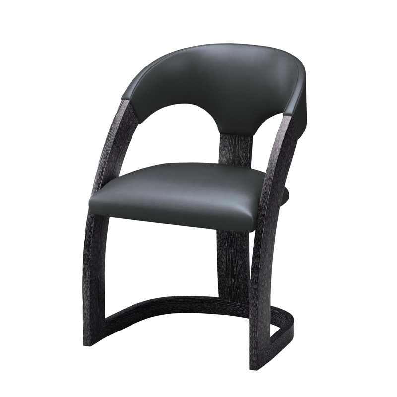 Delia Dining Chair-Ebony Cerused Leather, Black, Black
