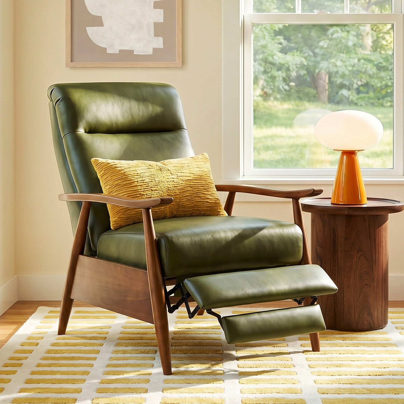 Imona 30" Genuine Leather Manual Recliner, Fern Green Pebbled Faux Leather