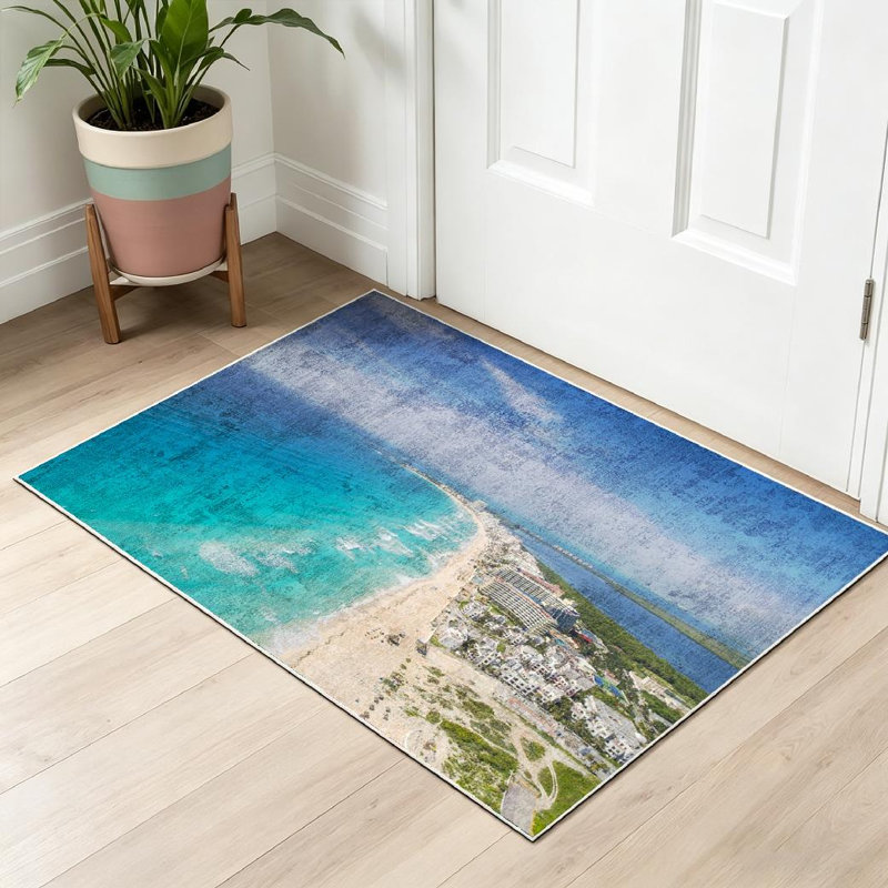 Tapis d'intérieur transparent Santa Pier avec California Beach lavable à la machine, Rectangle 32 po x 47 po
