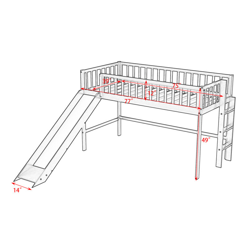 Falih Kids Twin Loft Bed, Gray