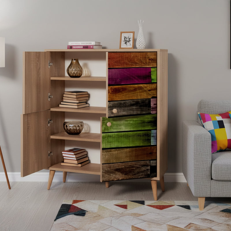 Modern Multi-Purpose Cabinet, Sonoma Oak, 37.4 x 43.7 x 14.2 inches | 100% Melamine Coated Particle Board, 0.71 inches Thick, Durable Hornbeam Legs, Metal & Rope Handles, UV Coating, Wall-Fixable, Elegant Storage Solution
