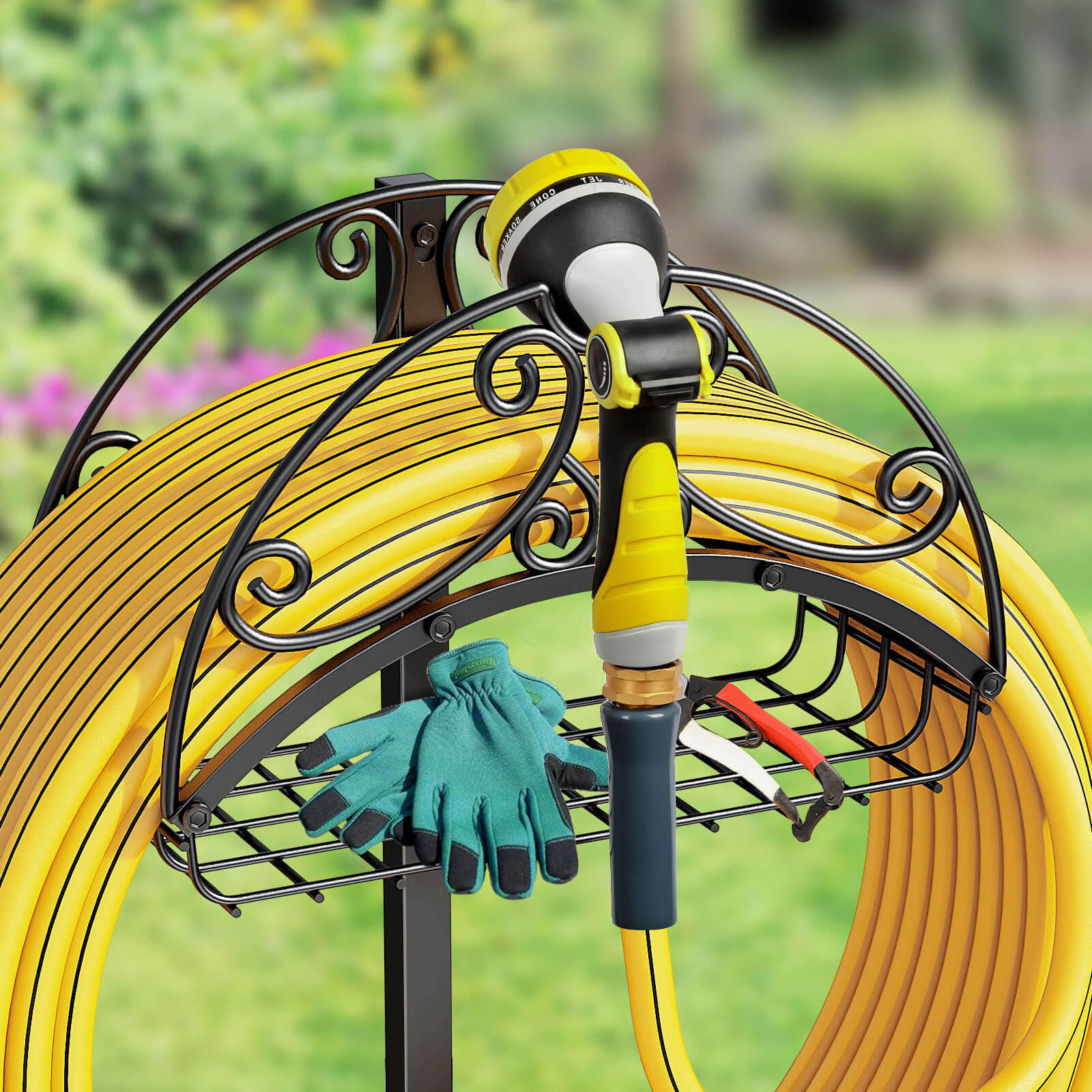 new products Plastic metal, garden hose reel free standing hose pipe reel  holder garden water pipe