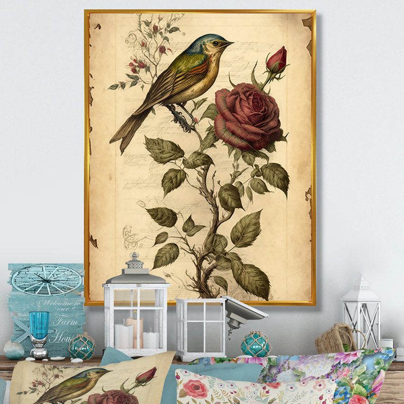 «Blossoming Vintage Rose IV», reproduction sur toile, H 40 po x l 30 po x P 1,5 po, Toile avec cadre flottant or
