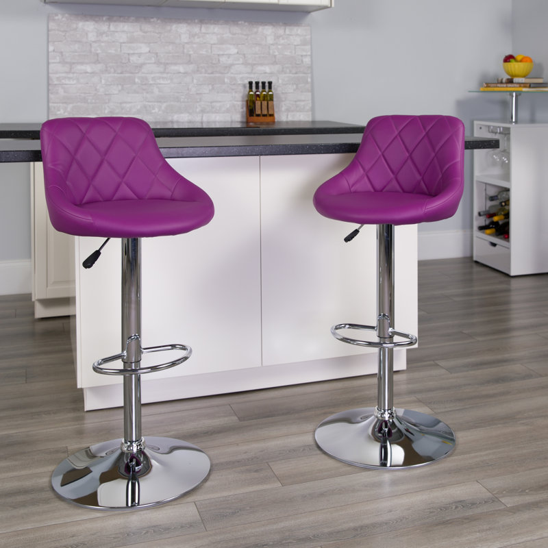 Occoquan Vinyl Bucket Seat Adjustable Height Barstool with Diamond Pattern Back, Purple