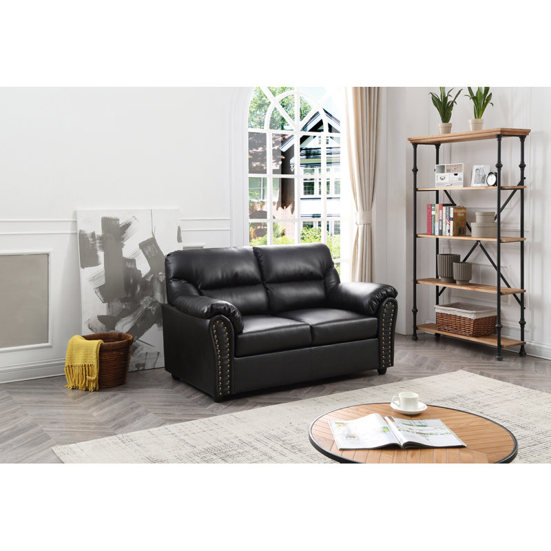Chahine 60'' Faux Leather Loveseat, Black Faux Leather