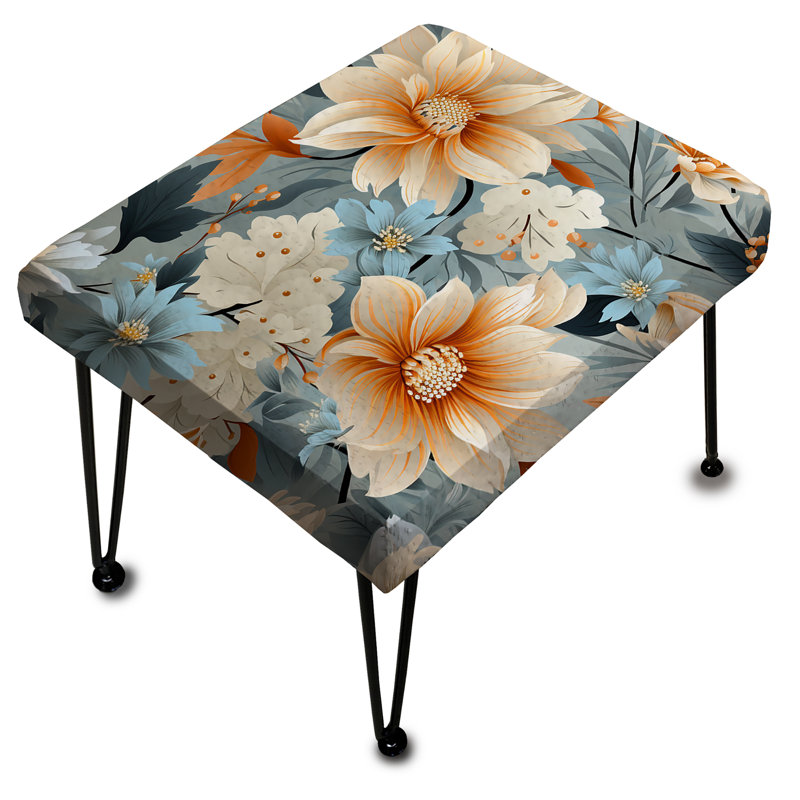Blue And Beige Geometric Floral Harmony Fusion - Floral Rectangle Ottoman