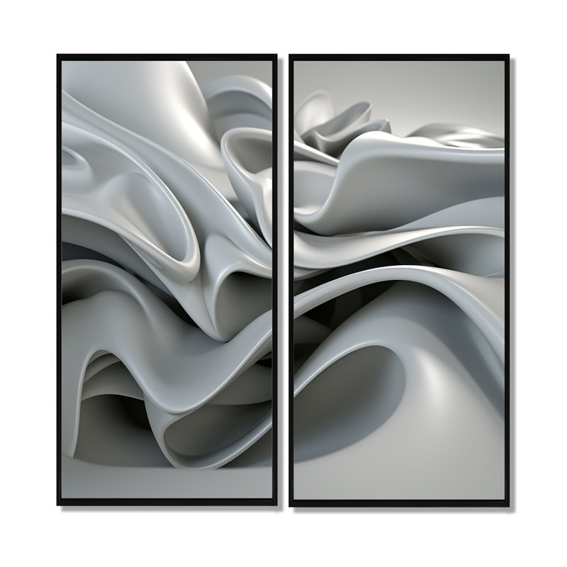 Gris infini ondulations - art mural moderne, H 20 po x l 24 po, Noir, Impression encadrée flottante