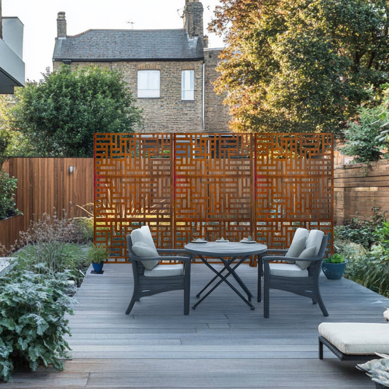 Metal Outdoor Maze Privacy Screen 90cm X 180cm, Rust