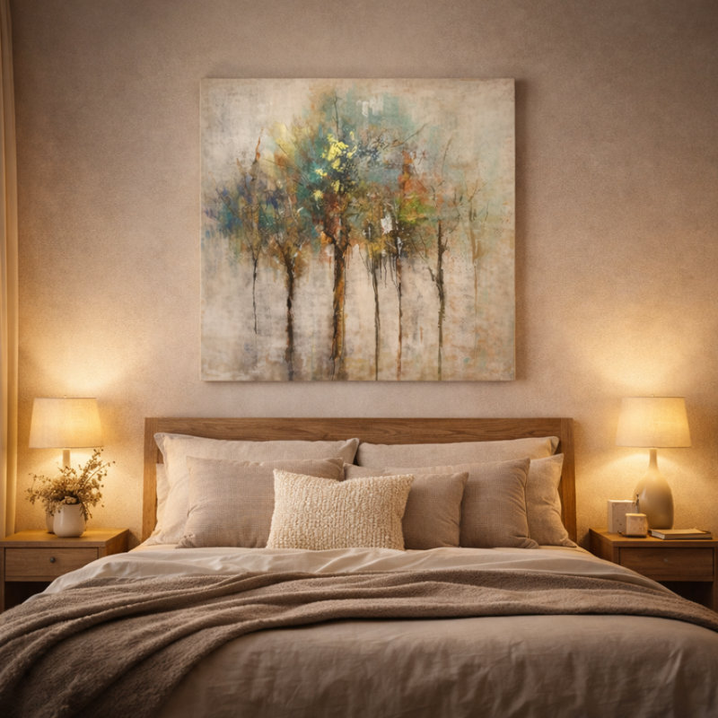 « Color Me Trees » - Peinture sur toile tendue, H 40 po x l 40 po x P 1,5 po