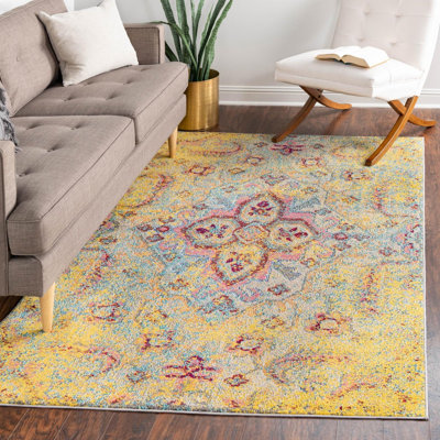 Tapis bleu abstrait Jahanna