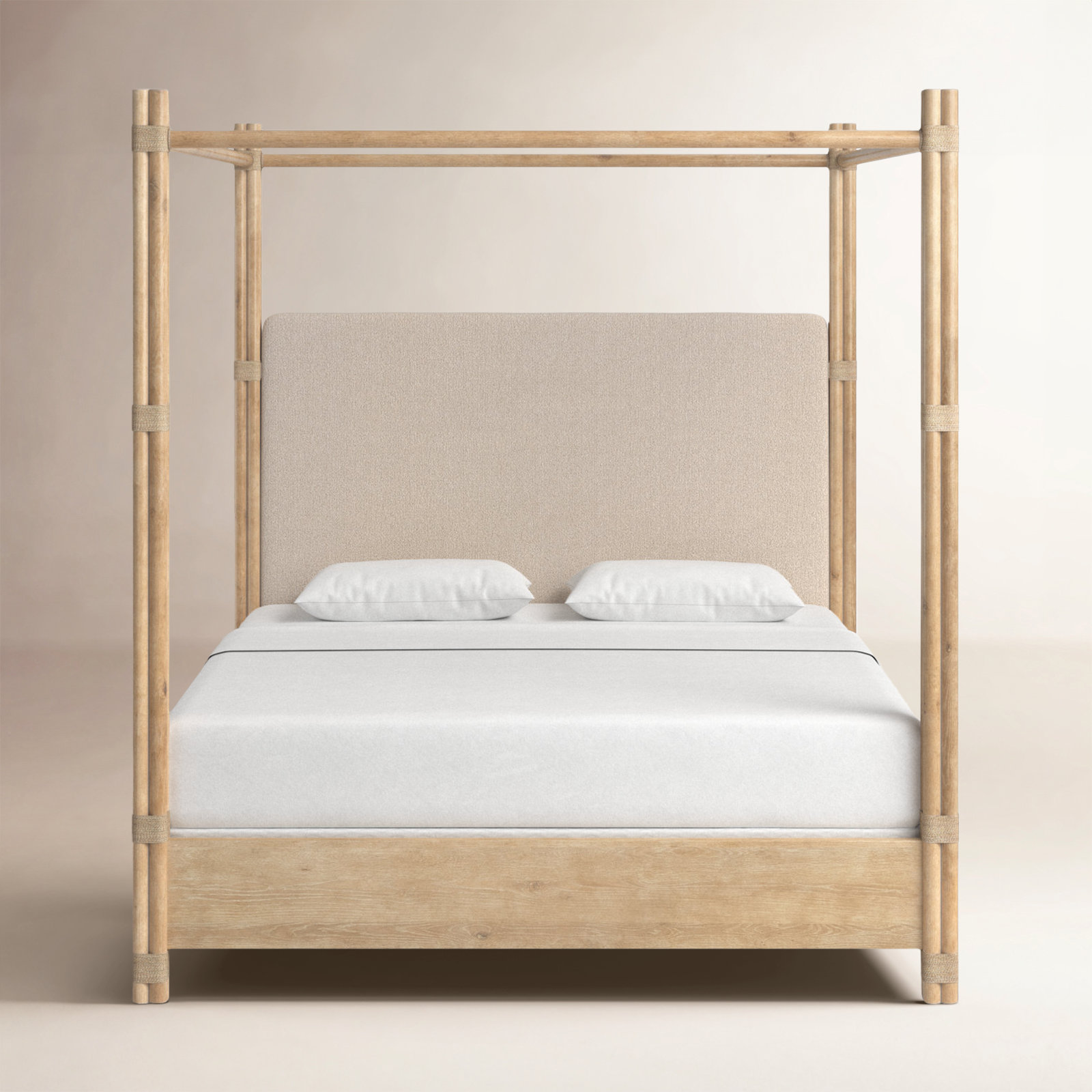 Isla Upholstered Woven Canopy Bed, King, Light Wood/Dune/Neo Cream