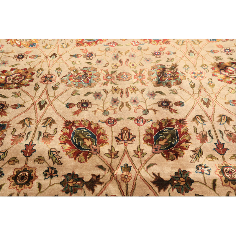 Tapis traditionnel en laine et soie, noué à la main, beige et bordeaux, 1,80 m x 2,67 m
