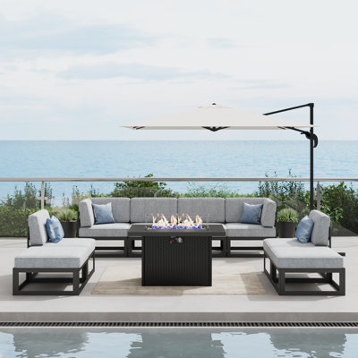 9 - Piece Outdoor Modular Sectional Set with Fire Table by Latitude Run