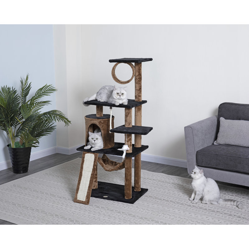54'' H Cat Tree, Black/Brown