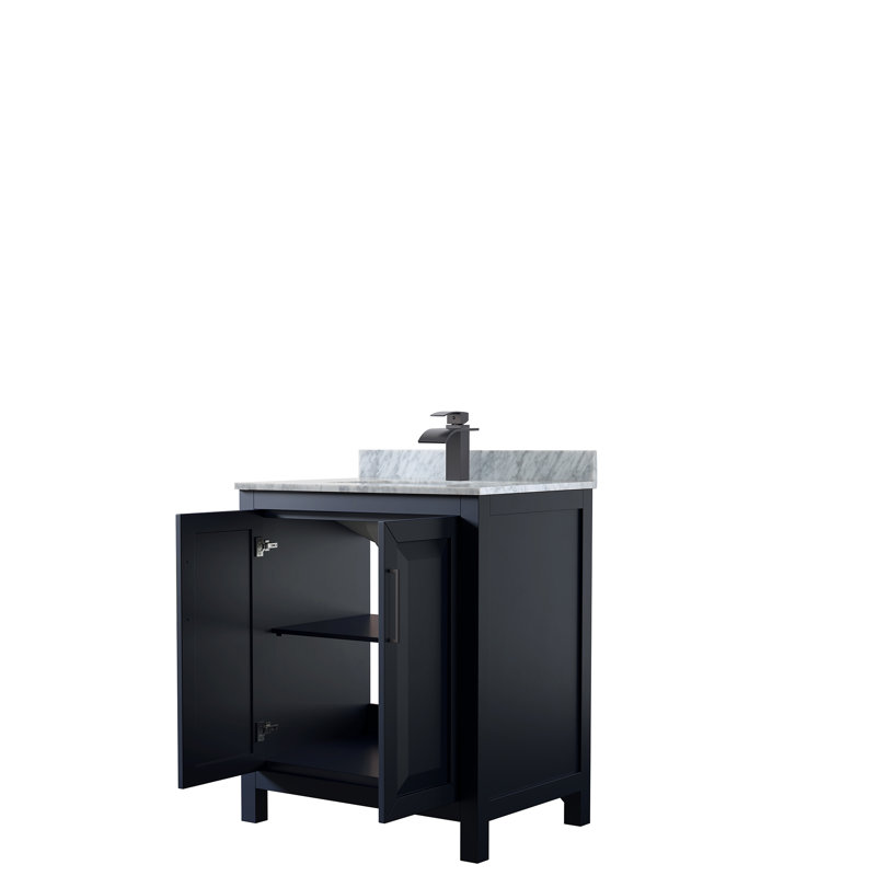 Daria 30'' W Single Vanity, Dark Blue, White Cultured Marble, Matte Black
