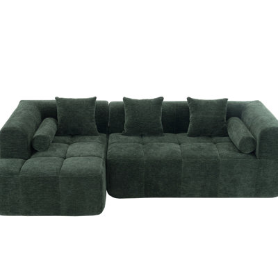 Canapé d'angle de 257 cm (101,2 po) avec coussins moelleux compressés, design modulable, garni de mousse haute densité, confortable et doté de 3 coussins carrés et 2 traversins.