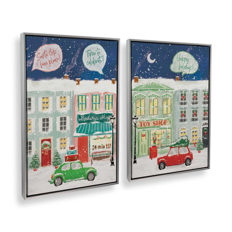 «Snowy Toy Shop Evening», ensemble de 2 impressions sur toile, H 37 po x l 50 po, Impression encadrée sans passe-partout