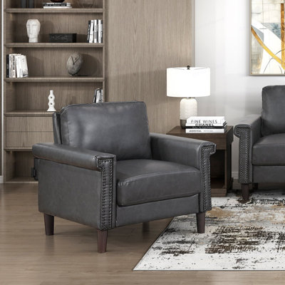 1pc Chair Faux Leather Upholstery Cushion Seat Nailhead Trim Transitional Living Room Furniture
