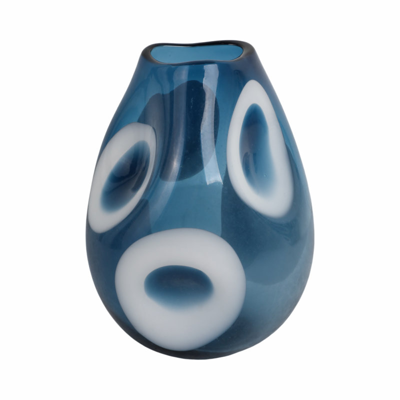 Curvy Polka Dot Glass Vase, Blue/White, 11" H x 8" W x 8" D