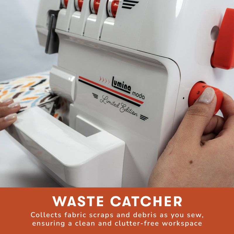Lumina Moda White and Orange Heavy-Duty Serger Overlock Machine