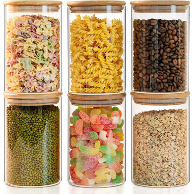 50Oz Glass Food Storage Jars Set Of 6,Glass Storage Containers Clear Glass Food Canister With Bamboo Lid Airtight For Serving Tea, Coffee, Flour, Sugar, Candy, Cookie, Spice And More (Round)
