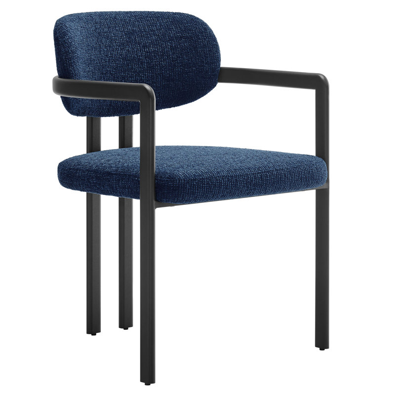 Elio Barrel Fabric And Metal Dining Chair, Navy