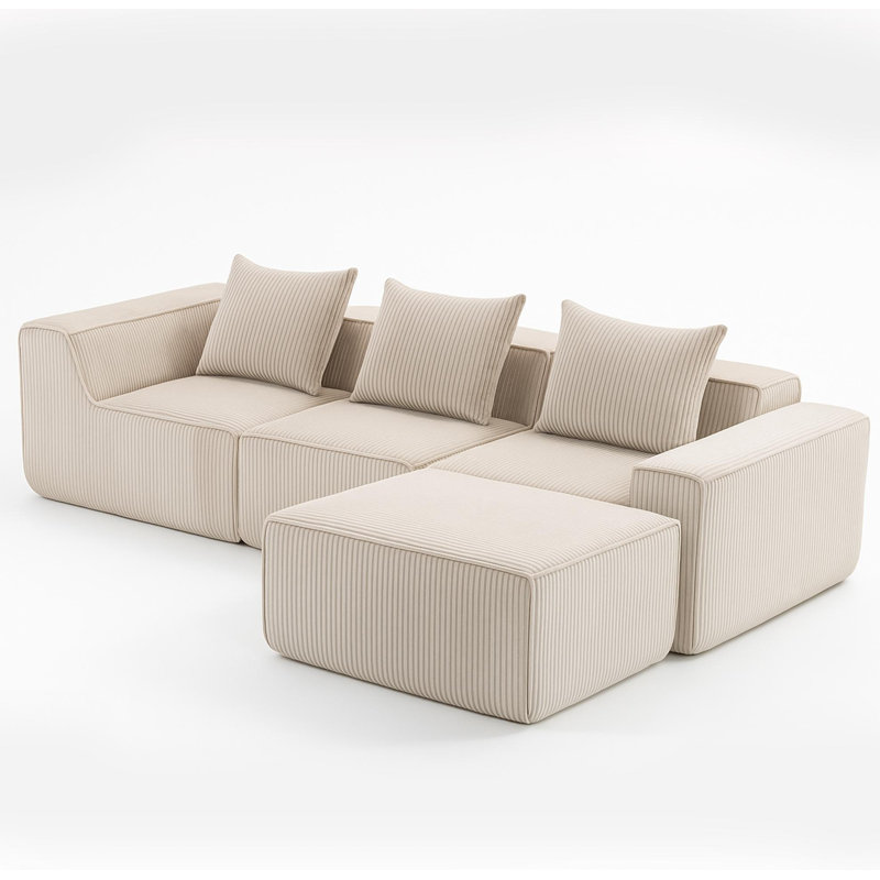 Canapé modulaire Boneless pouvant être combiné librement, Velours côtelé beige