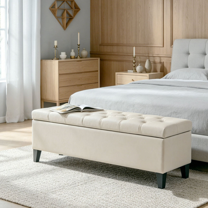 Storage Ottoman Bench, Beige