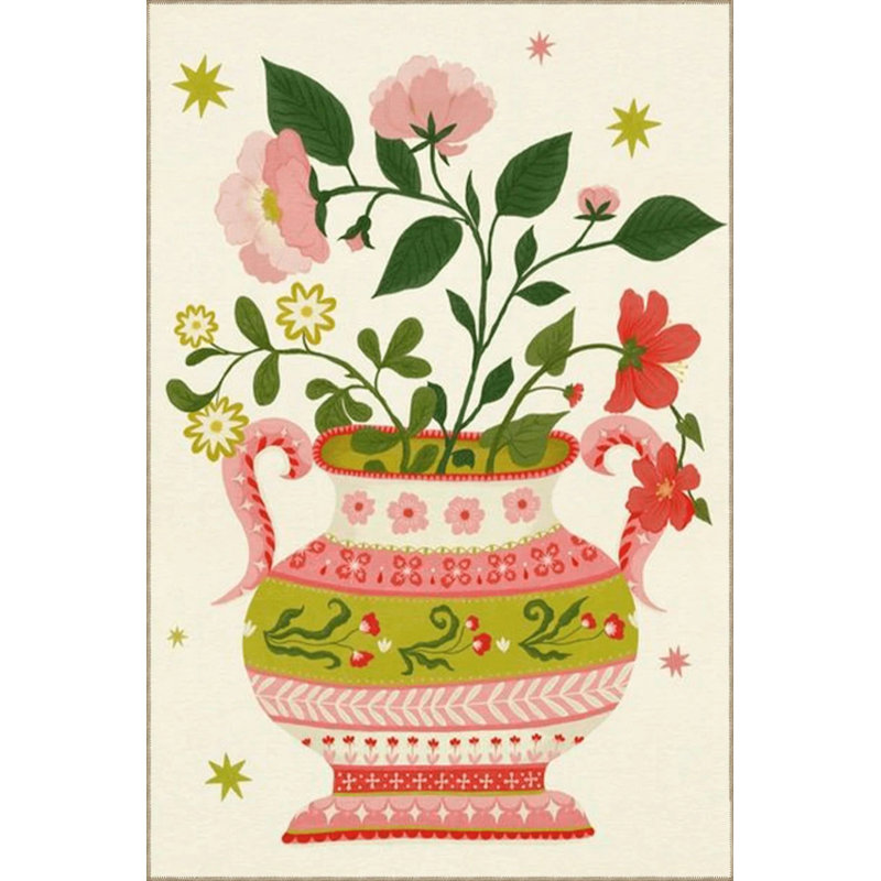 Creative Modern Decorative Carpet With Multicolored Vase And Flowers Pattern, Rectangle 3'4" x 6'7"