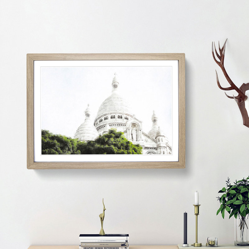Montmartre Paris in France - Picture Frame Graphic Art Print, 45cm H x 63cm W x 2cm D, Oak Framed