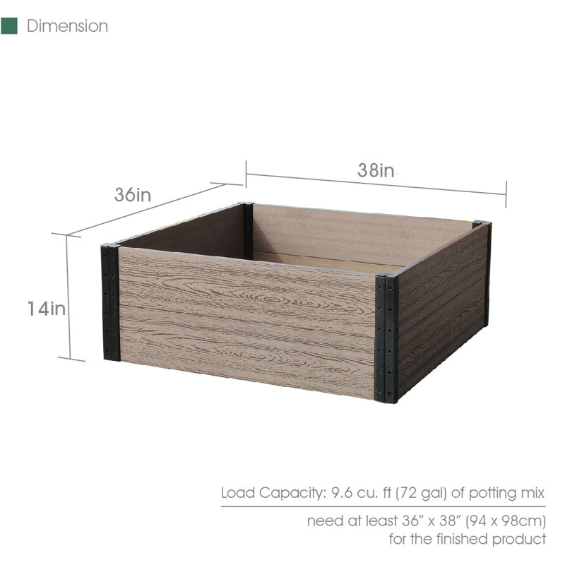 Raised Garden Bed, 14" H x 36" W x 38" D