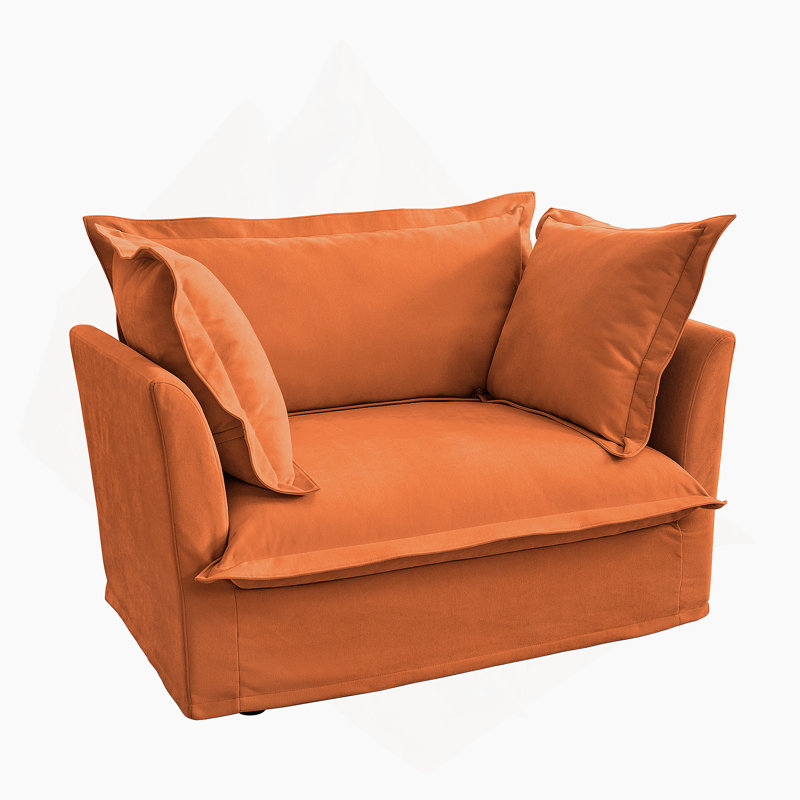 Fauteuil à revêtement antidérapant avec 1 grand coussin de dossier et 2 grands coussins décoratifs, canapé-lit simple à siège profond confortable, plusieurs grands coussins moelleux, tissu chenille, orange
