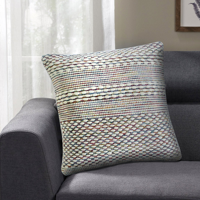 Multicolored Textured Motif Striped Square Throw Pillow, 20"