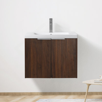 Armoire de salle de bain avec lavabo, portes à fermeture en douceur, fixation flottante, 24 po pour petite salle de bain