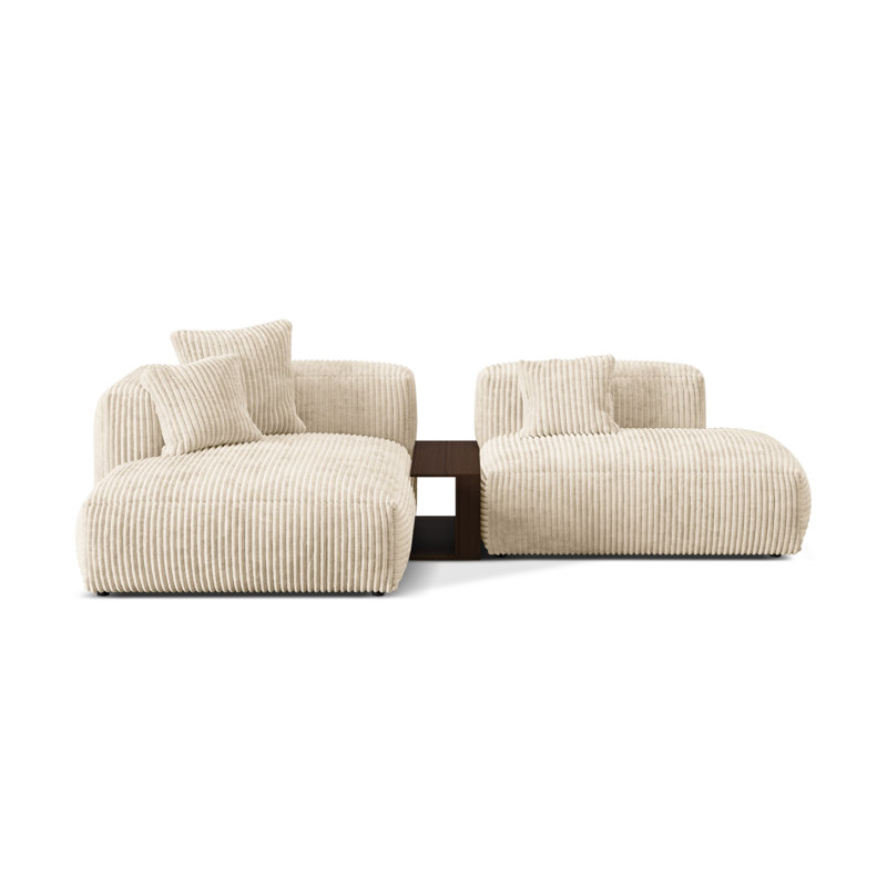 Betsayda 2 Seater Corduroy Corner Sofa , Light Beige