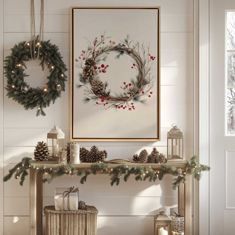Reproduction d'art sur toile Winterberry Wreath, H 18,75 po x l 12,75 po, Blanc opaque